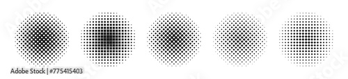 Halftone vector circle set. Dotted comic style element. Halftone circular pattern.