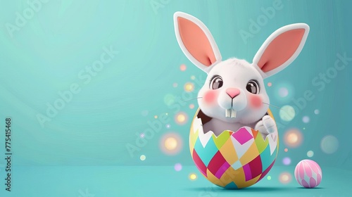 Adorable Easter Bunny Peeking Out of a Colorful Easter Egg  Cute Holiday Illustration