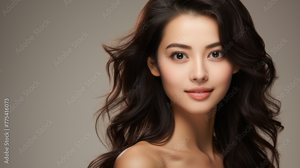Portrait of a beautiful young woman with flowing hair