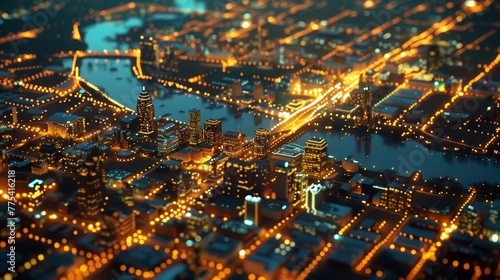 Aerial Night View of Green Bay, Wisconsin USA, Modern City Lights Satellite 3D Render photo