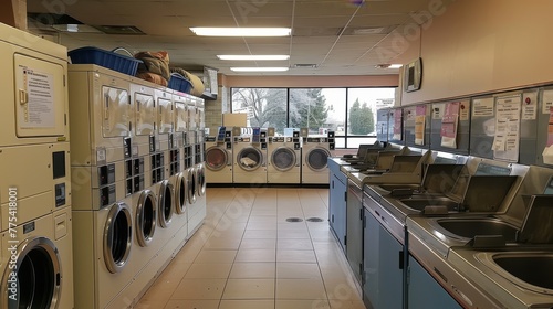 Retro  style washing machines in a laundromat.  © Karo