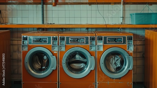 Retro  style washing machines in a laundromat.  © Karo