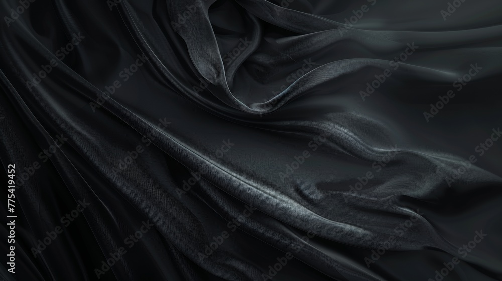 Black silky fabric texture with soft folds. Close-up studio shot for background and texture concept. Black silky fabric texture with soft folds. Close-up studio shot for background and texture concept.