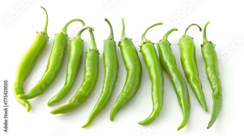 Group of green chili peppers isolated on white background 
