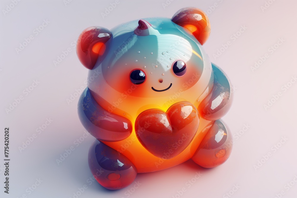 An adorable bear-like character with a glossy finish and a gentle smile, clutching a heart, expressing care and kindness An adorable bear-like character with a glossy finish and a gentle smile, clutching a heart, expressing care and kindness
