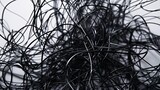 Chaotic tangle of black wires forming abstract swarm, tech gone haywire conceptual 3D illustration