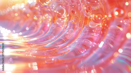   A close-up image of water bubbles in a pool illuminated by bright sunlight