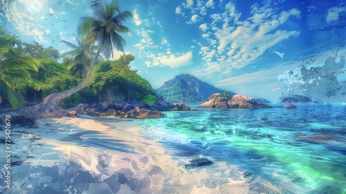Cinematic Light Seascape of Tropical Island Paradise, Ko Nang Yuan Inspired Digital Painting