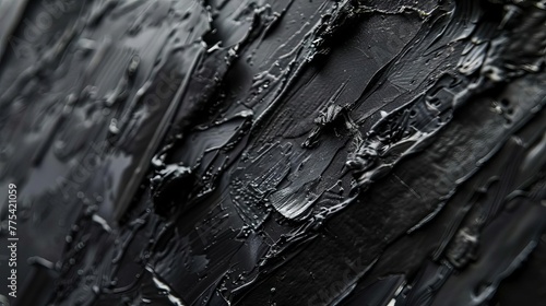 Close-up of an abstract painting with rough black textures and strokes, showcasing the emotional depth and creativity of art