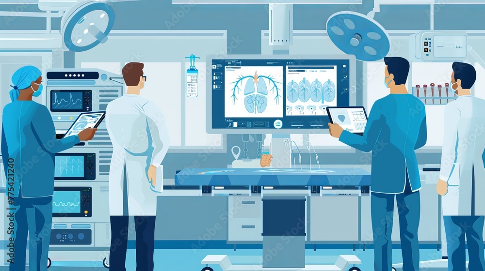 Surgical Team Reviewing Digital Blueprints in State-of-the-Art Operating Room: A Concept of Modern Surgery Surgical Team Reviewing Digital Blueprints in State-of-the-Art Operating Room: A Concept of Modern Surgery