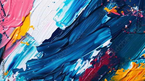 Closeup of Colorful Abstract Art with Dark Blue Brushstroke Waves and Palette Knife Texture  Panoramic Background