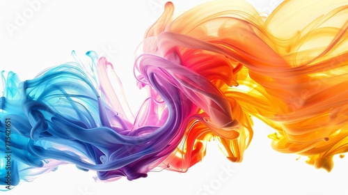 Colorful Abstract Liquid Paint Ink Swirling on White Background, Fluid Dynamics Concept Illustration
