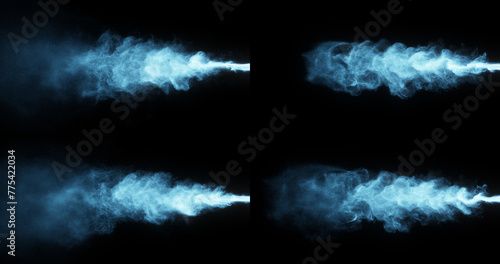 4 Blue particle smoke trails on black, perfect for creating a mysterious. ideal for dynamic overlay effects.