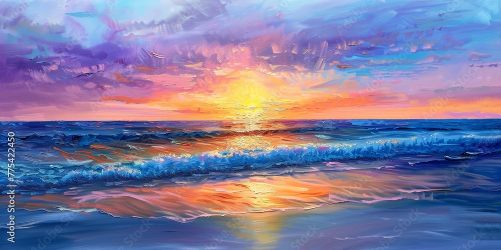 sunset against the backdrop of sea waves Generative AI