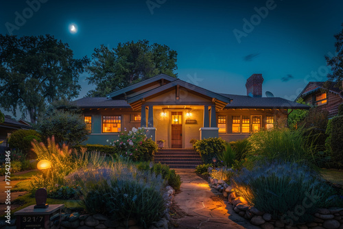 The deep quiet of the night, an eggshell Craftsman style house stands under the subdued suburban lights, tranquil and restful, a sanctuary in the dark