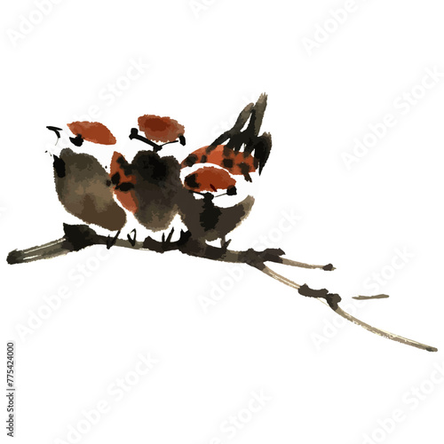 Watercolor vector illustration of bird. Traditional chinese ink and wash painting