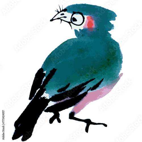 Watercolor vector illustration of bird. Traditional chinese ink and wash painting