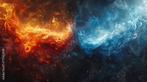 lava and ice side by side, lava vs ice, fire vs water, blue and red