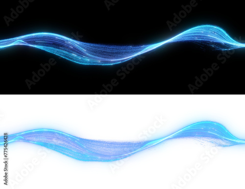 Luminescent blue threads isolated on black and transparent background, simulating the pulsating rhythms of data in a digital ecosystem. 3D render