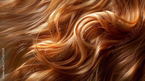 Flowing Ginger Hair. Close-Up Portrait of Hair in Motion.