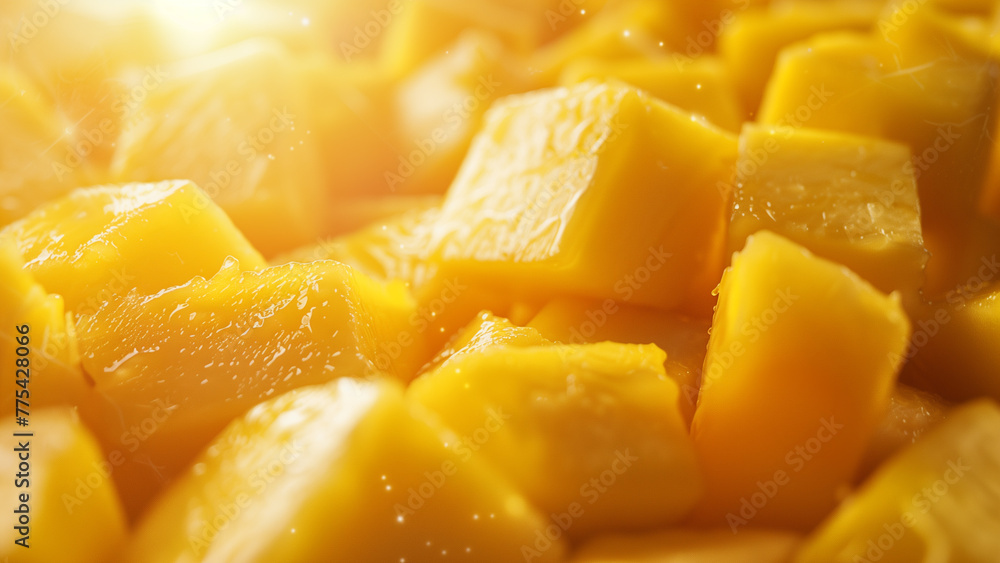 Cubed Sweetness: High-Resolution Stock Photo of Mango Cubes Cubed Sweetness: High-Resolution Stock Photo of Mango Cubes
