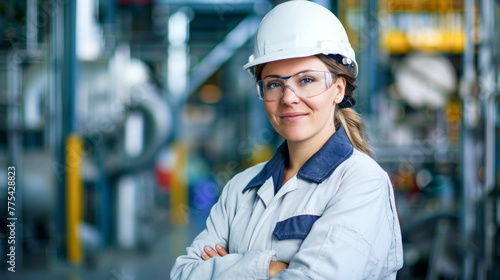 Confident Female Engineer. Smiling Woman in Safety Helmet at Industrial Facility © AndyPhoton