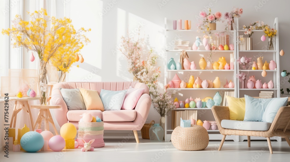 Easter-themed home decor with pastel colors