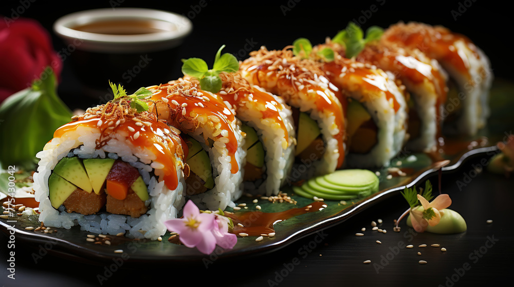 Sushi close-up in high quality. Generative AI Sushi close-up in high quality. Generative AI