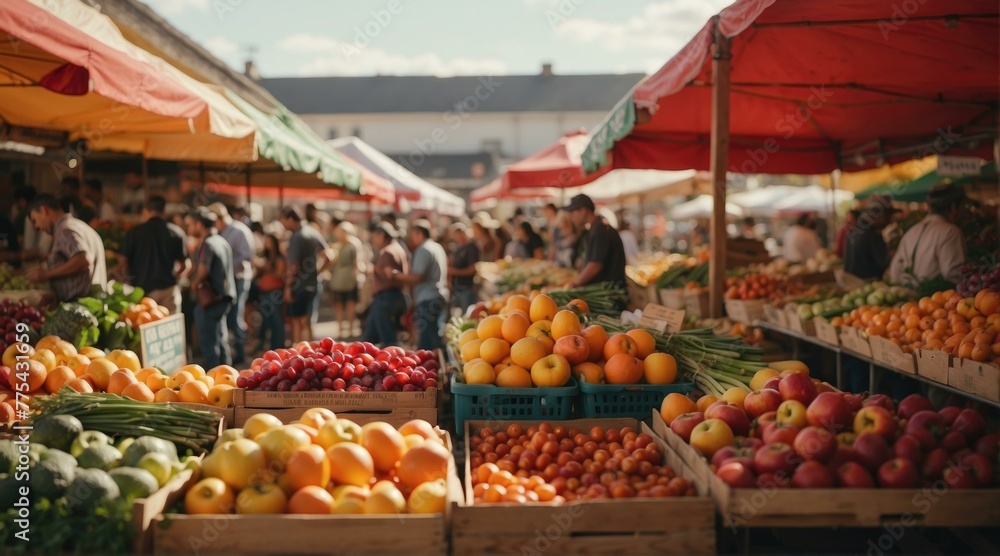 A market with many different types of fruits and vegetables. Generative AI.
