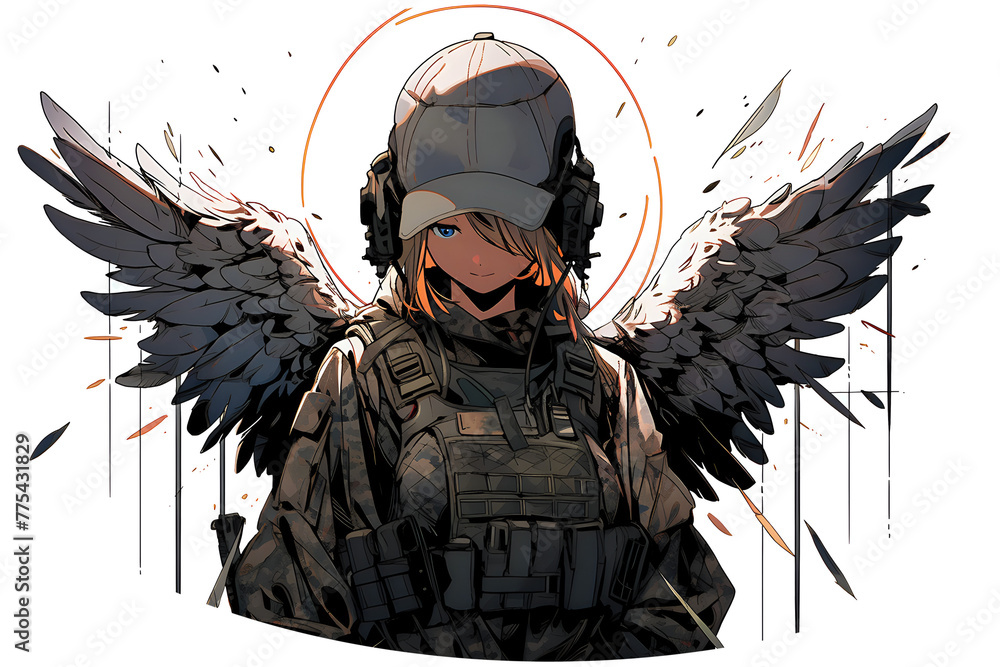 Illustration of Female Soldier with Angel Wings. Striking illustration ...