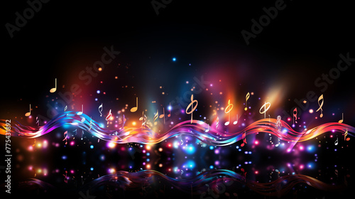 Abstract Music Notes with Dynamic Waves and Bokeh Lights