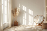 Boho interior living room in natural light, generative ai