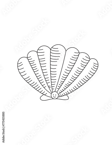 Pearl Shell Coloring Page for Print. Underwater animals and Ocean Life Creatures.