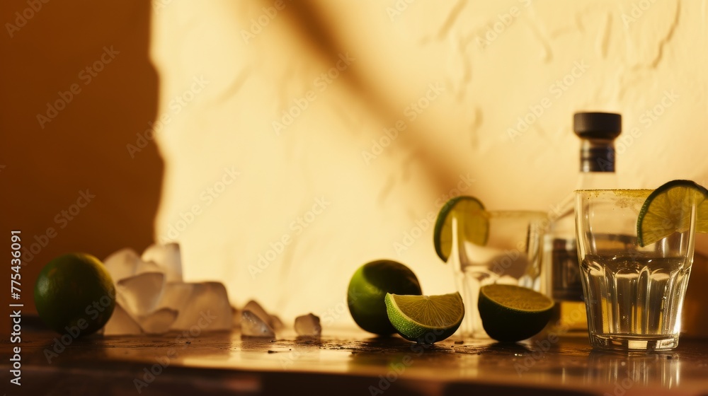 Tequila bottle with lime wedges and salt on a beige background, no text, no inscriptions, no advertising , no text, no inscriptions, no advertising ::3 electronic circuitry ::3 --ar 16:9 --quality 0.5 Tequila bottle with lime wedges and salt on a beige background, no text, no inscriptions, no advertising , no text, no inscriptions, no advertising ::3 electronic circuitry ::3 --ar 16:9 --quality 0.5