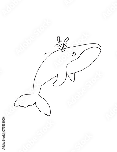 Whale Coloring Page for Print. Underwater animals and Ocean Life Creatures.