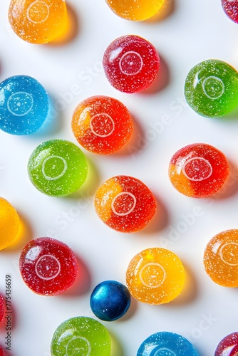 Close-up of colorful candies over white background Romania