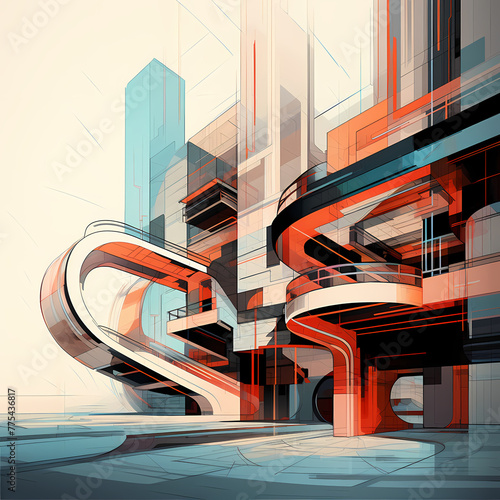 Abstract architecture with futuristic shapes and lighting