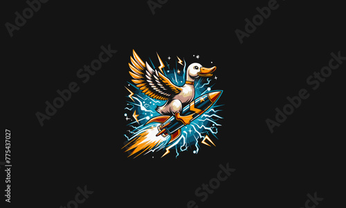 duck riding rocket lightning vector artwork design