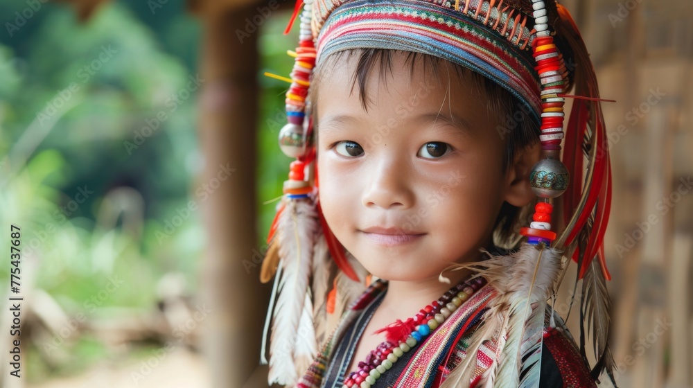 Young Child Wearing Headdress and Necklace Young Child Wearing Headdress and Necklace