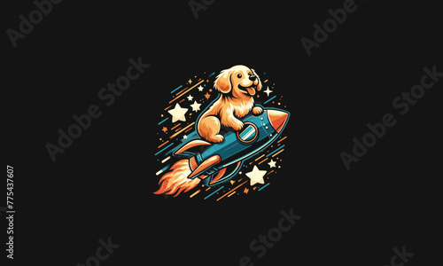 dog cute riding rocket on moon vector artwork design splash background