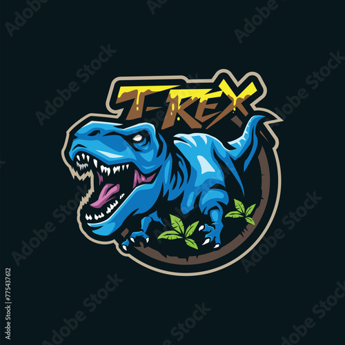 T rex  mascot logo design vector with modern illustration concept style for badge, emblem and t shirt printing. Angry t rex illustration.