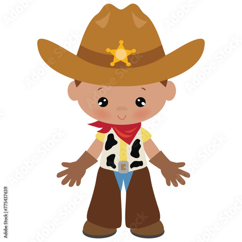 Cute cowboy with lasso vector cartoon illustration