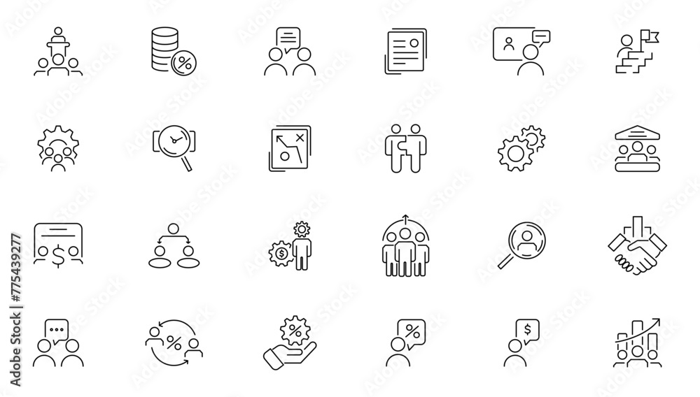 Bussiness teamwork and management line icons collection. Line icons collection vector. Outline icon pack Bussiness teamwork and management line icons collection. Line icons collection vector. Outline icon pack