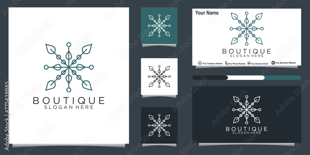 beauty Flower logo, business card, beauty lotus flower line logo feminine