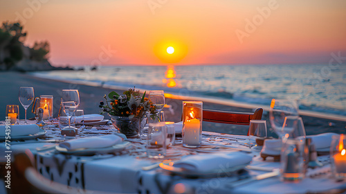 dinner served on the beach by the sea