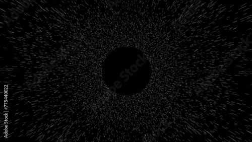  A Cosmic  Portal, mysterious void emerges against a backdrop of a twinkling starfeild, Black circle on starfeild warp background.