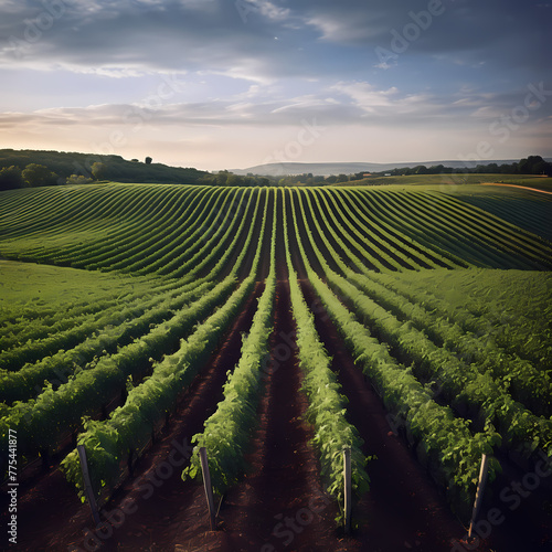 Rows of neatly planted vineyards.