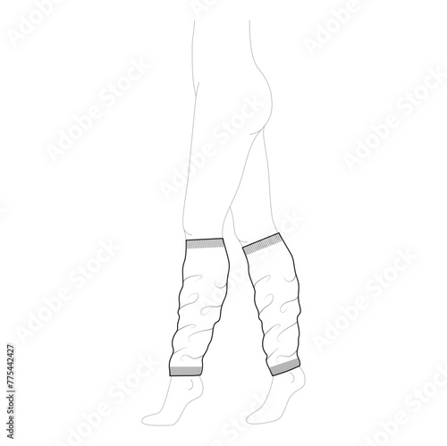 Loose Socks footless hosiery knee high length. Fashion accessory clothing technical illustration stocking. Vector, side view for Men, women, unisex style, flat template mockup sketch outline isolated