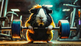 Several guinea pigs, in a gym, lifting weights in different fun ways. Generated by AI