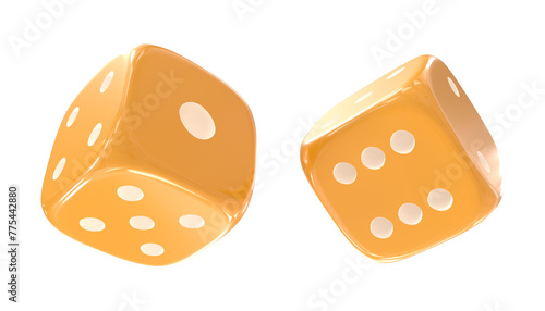 Two Yellow dice, isolated on black
